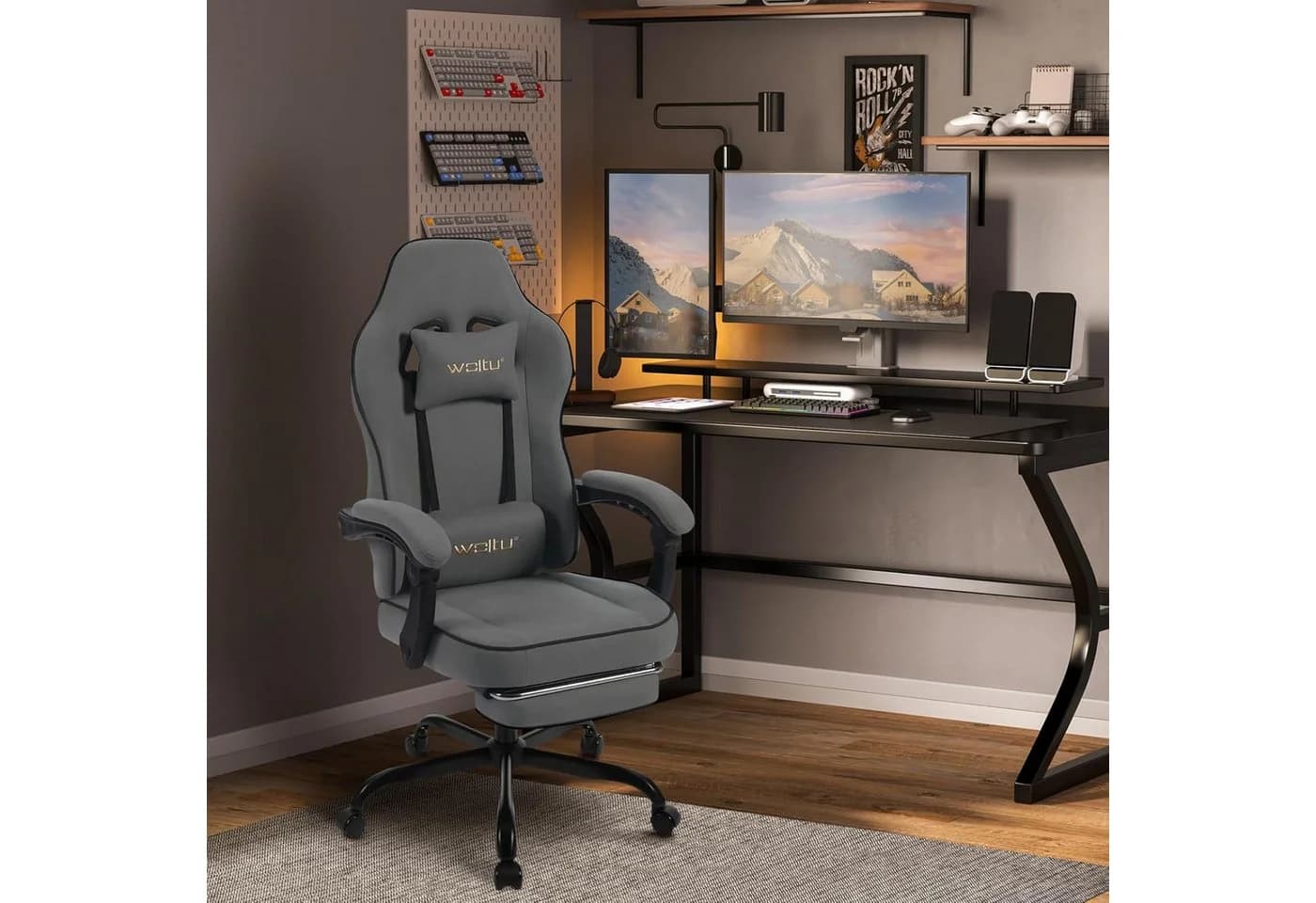 Woltu Gaming-Stuhl Grau/Schwarz Ergonomisch mit Fußstütze - Bild 4