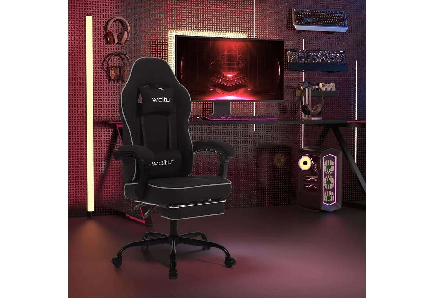 Woltu Gaming-Stuhl Schwarz Grau Ergonomisch Netzstoff