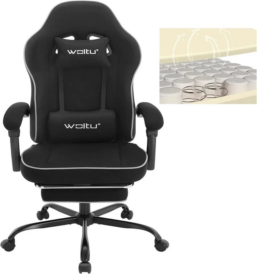 Woltu Gaming-Stuhl Schwarz Grau Ergonomisch Netzstoff - Bild 2