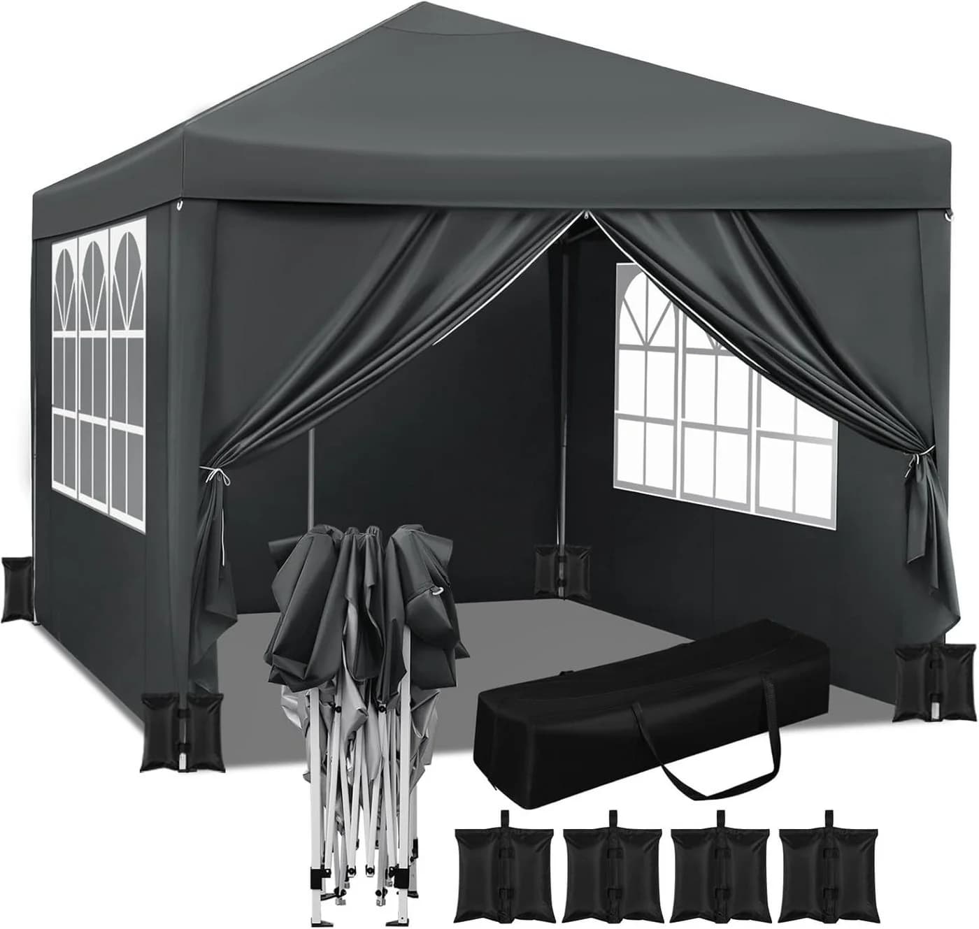 Woltu Faltpavillon 3x3m mit Seitenteilen & Sandsäcken Anthrazit - Bild 2