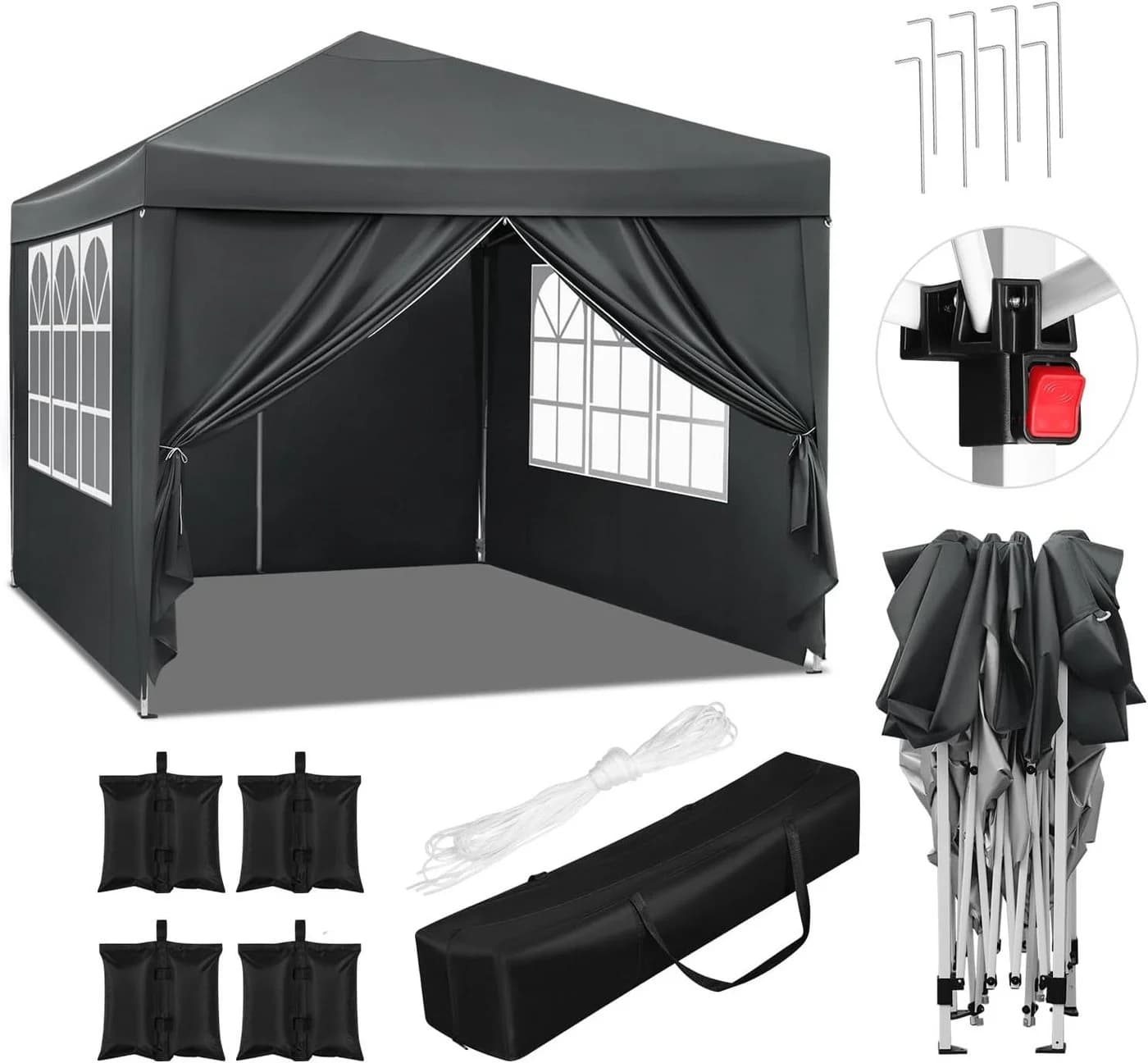 Woltu Faltpavillon 3x3m mit Seitenteilen & Sandsäcken Anthrazit - Bild 4