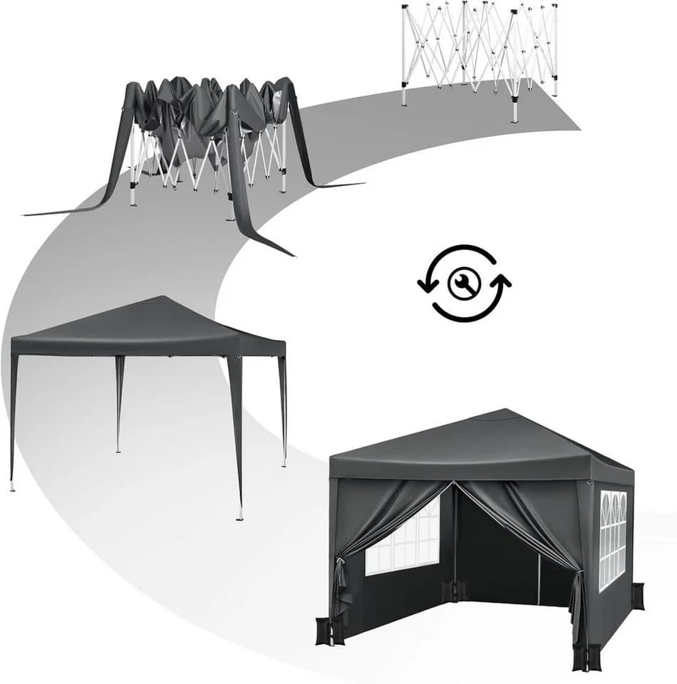 Woltu Faltpavillon 3x3m mit Seitenteilen & Sandsäcken Anthrazit - Bild 5