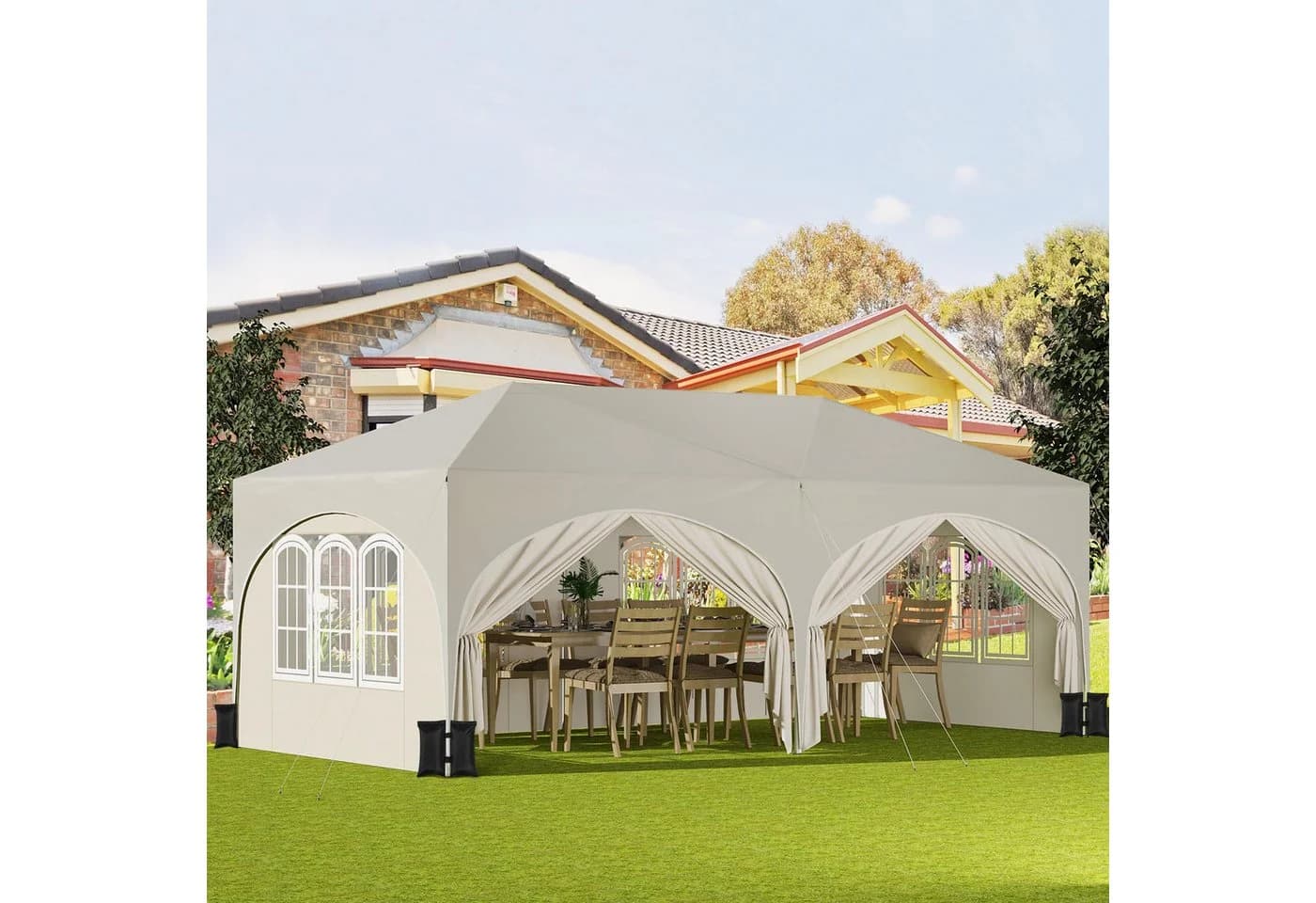 Woltu Faltpavillon 3x6m wasserfest UV-Schutz Stahlrahmen Beige