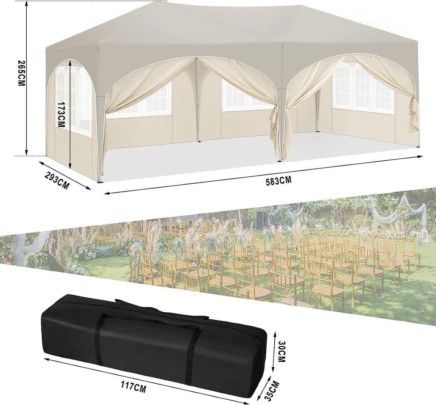 Woltu Faltpavillon 3x6m wasserfest UV-Schutz Stahlrahmen Beige - Bild 3