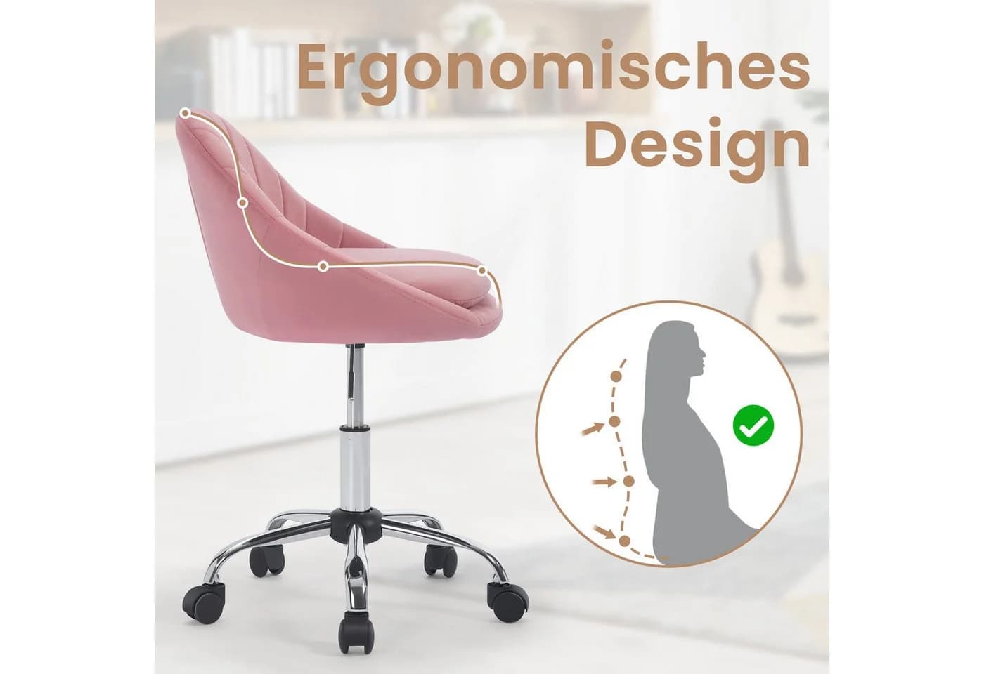 Woltu Bürostuhl Rosa Ergonomisch Höhenverstellbar 150 kg - Bild 5