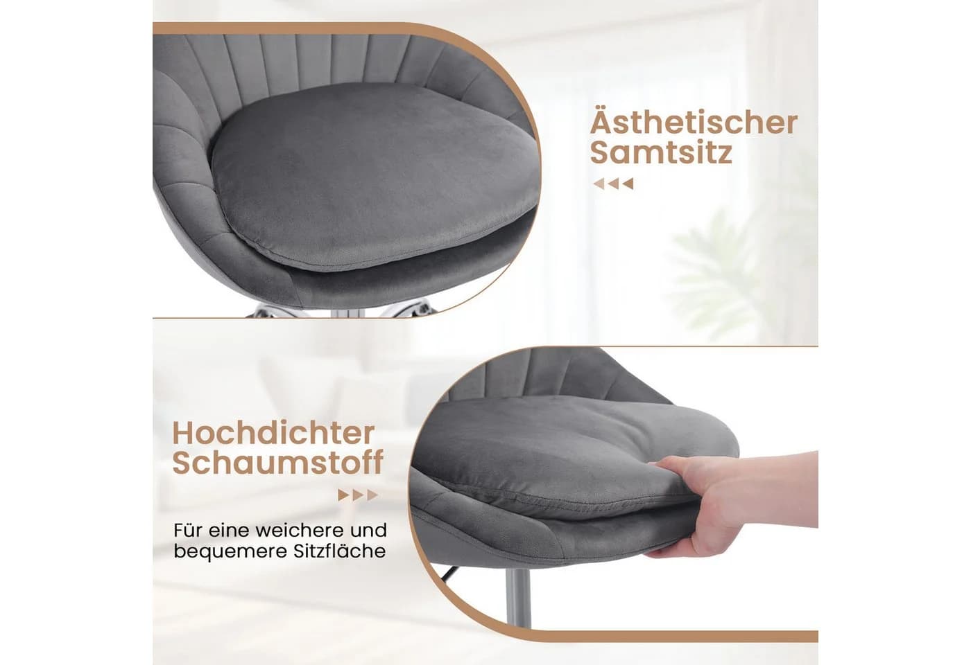 Woltu Bürostuhl Grau Samt Höhenverstellbar 150kg Belastbar - Bild 5