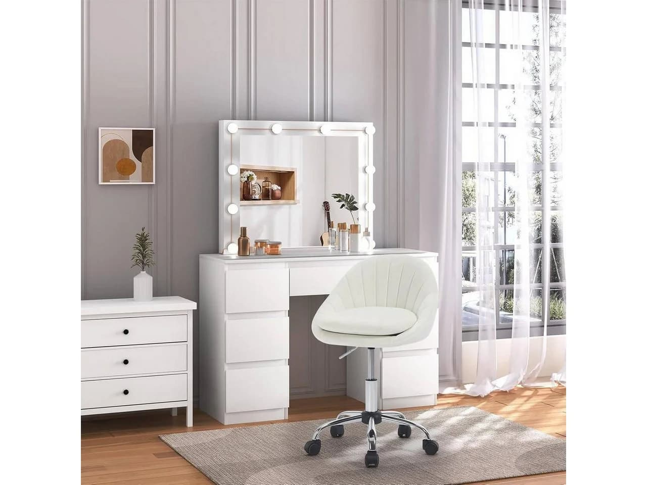 Woltu Bürostuhl Beige Ergonomisch Höhenverstellbar Samt