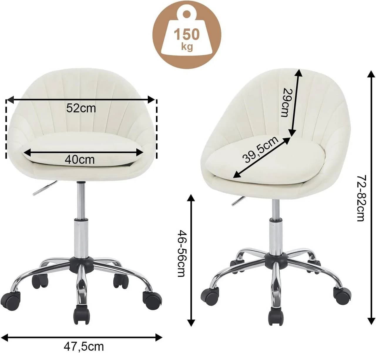 Woltu Bürostuhl Beige Ergonomisch Höhenverstellbar Samt - Bild 3
