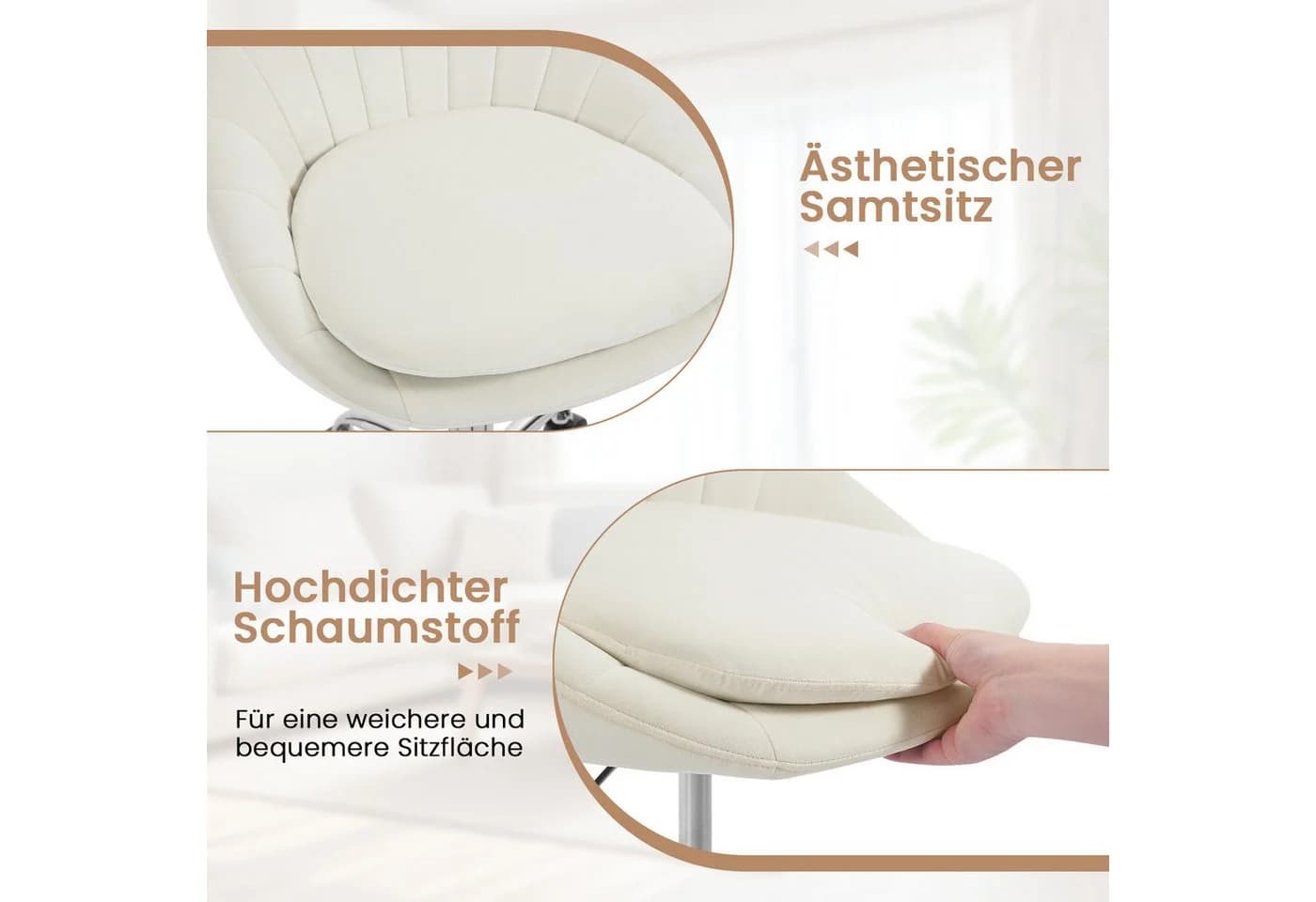 Woltu Bürostuhl Beige Ergonomisch Höhenverstellbar Samt - Bild 5