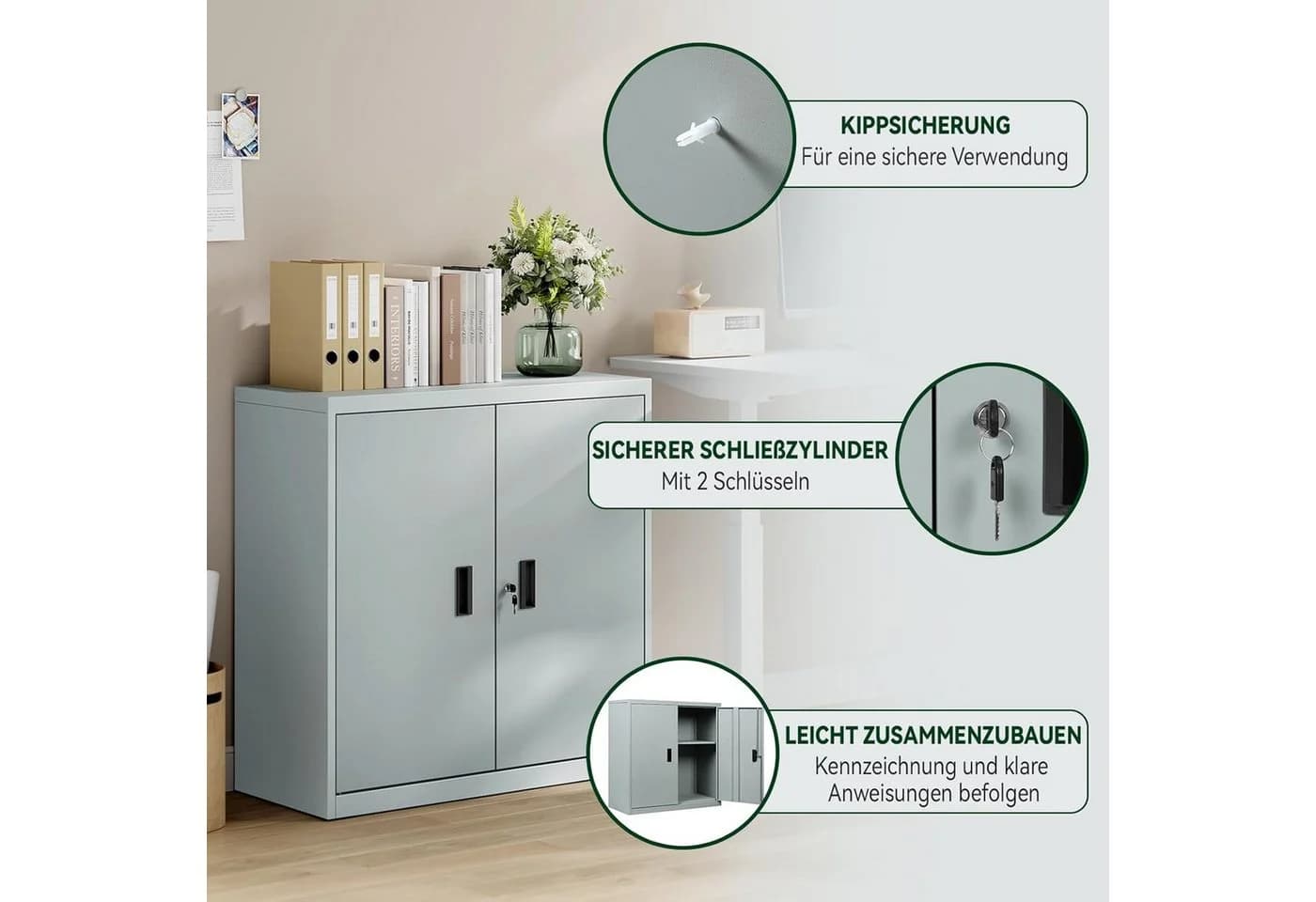 Woltu Aktenschrank Metall Abschließbar Grau Schwarz Büroschrank - Bild 5