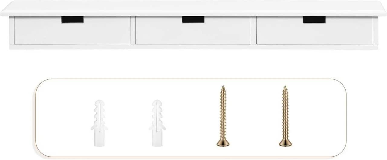 Woltu Wandregal mit 3 Schubladen Weiß Modern - Bild 5