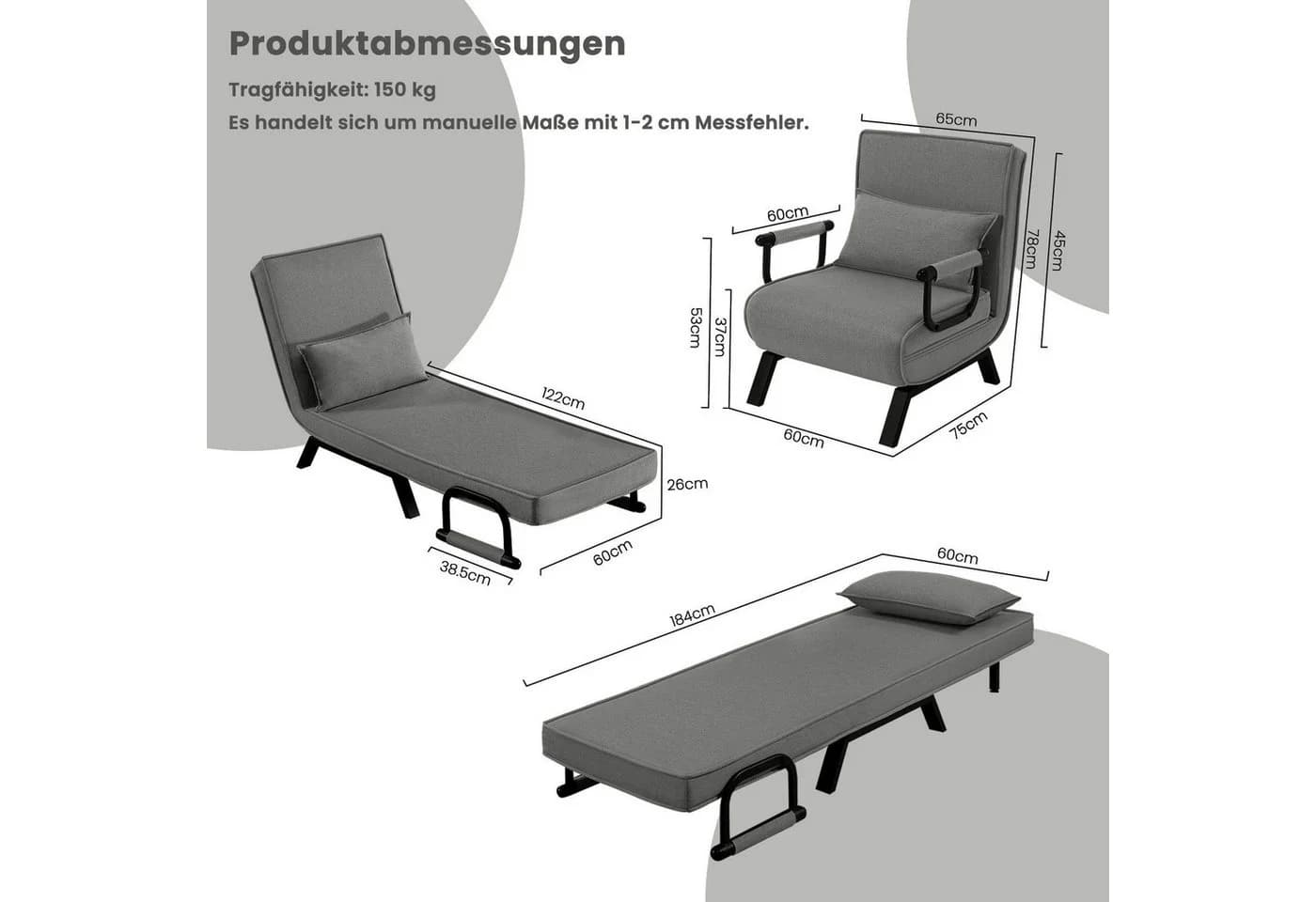 Woltu Schlafsofa 3-in-1 mit Bettfunktion Grau - Bild 3