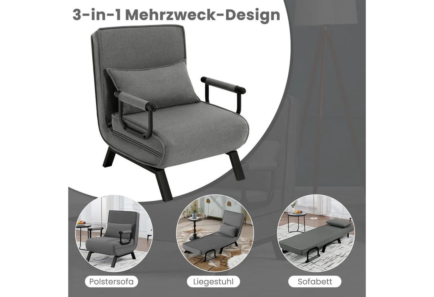 Woltu Schlafsofa 3-in-1 mit Bettfunktion Grau - Bild 4