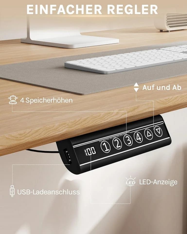 Woltu Elektrisches Tischgestell Höhenverstellbar Weiß 4 Memory USB - Bild 4
