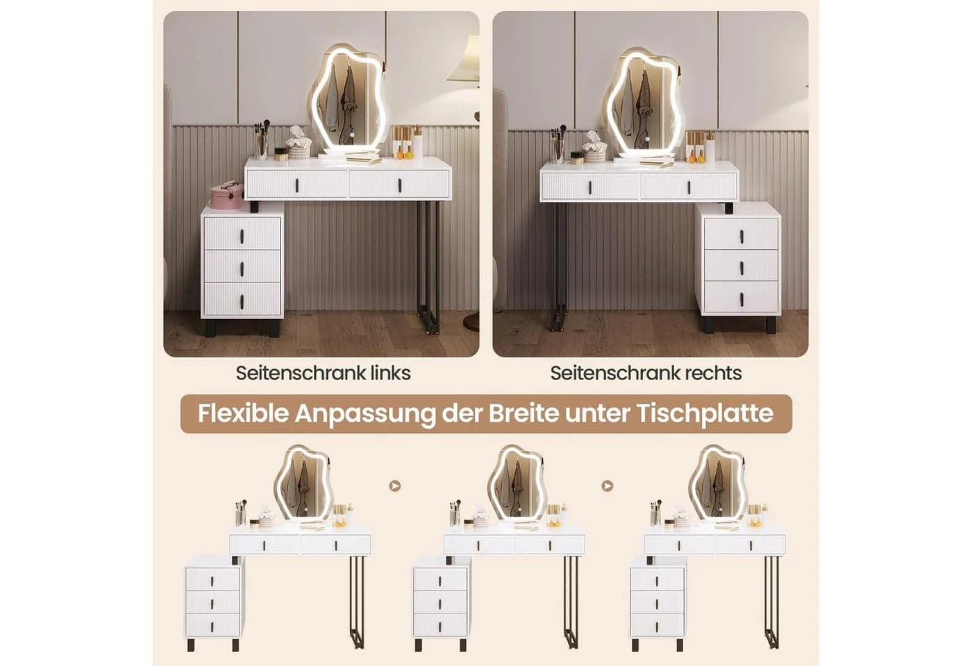 Woltu Schminktisch mit LED-Spiegel und 5 Massivholz-Schubladen - Bild 4