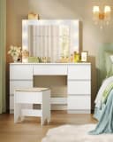 Woltu Schminktisch Weiß mit LED, Spiegel, 7 Schubladen & Hocker Bild 2