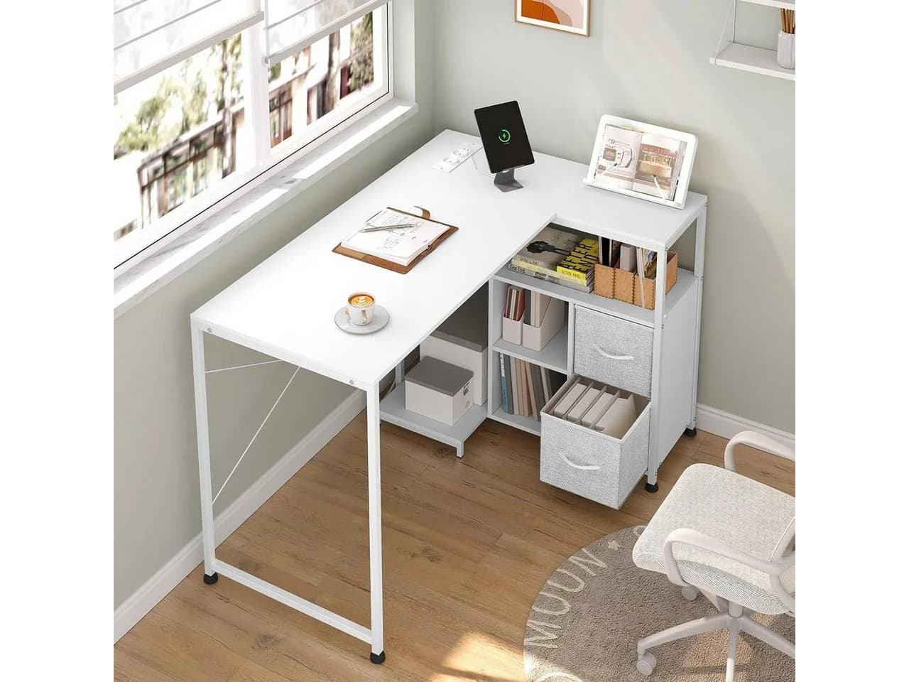 Woltu Schreibtisch 1-St. Eckschreibtisch L-Form Gaming Tisch mit Regal umkehrbar 120x80 cm