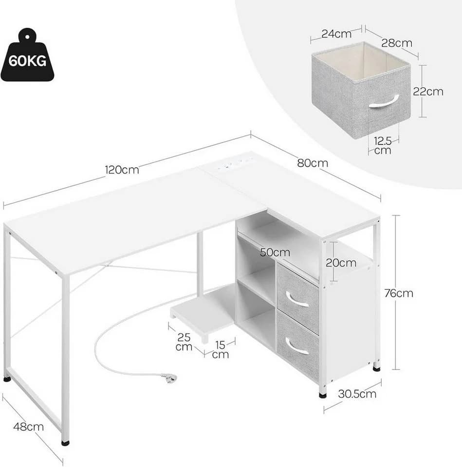 Woltu Schreibtisch 1-St. Eckschreibtisch L-Form Gaming Tisch mit Regal umkehrbar 120x80 cm - Bild 3