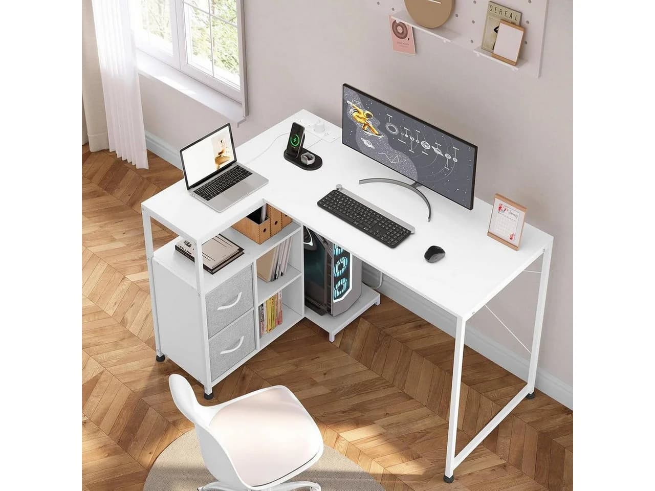 Woltu Schreibtisch 1-St. Eckschreibtisch L-Form Gaming Tisch mit Regal umkehrbar 120x80 cm - Bild 4