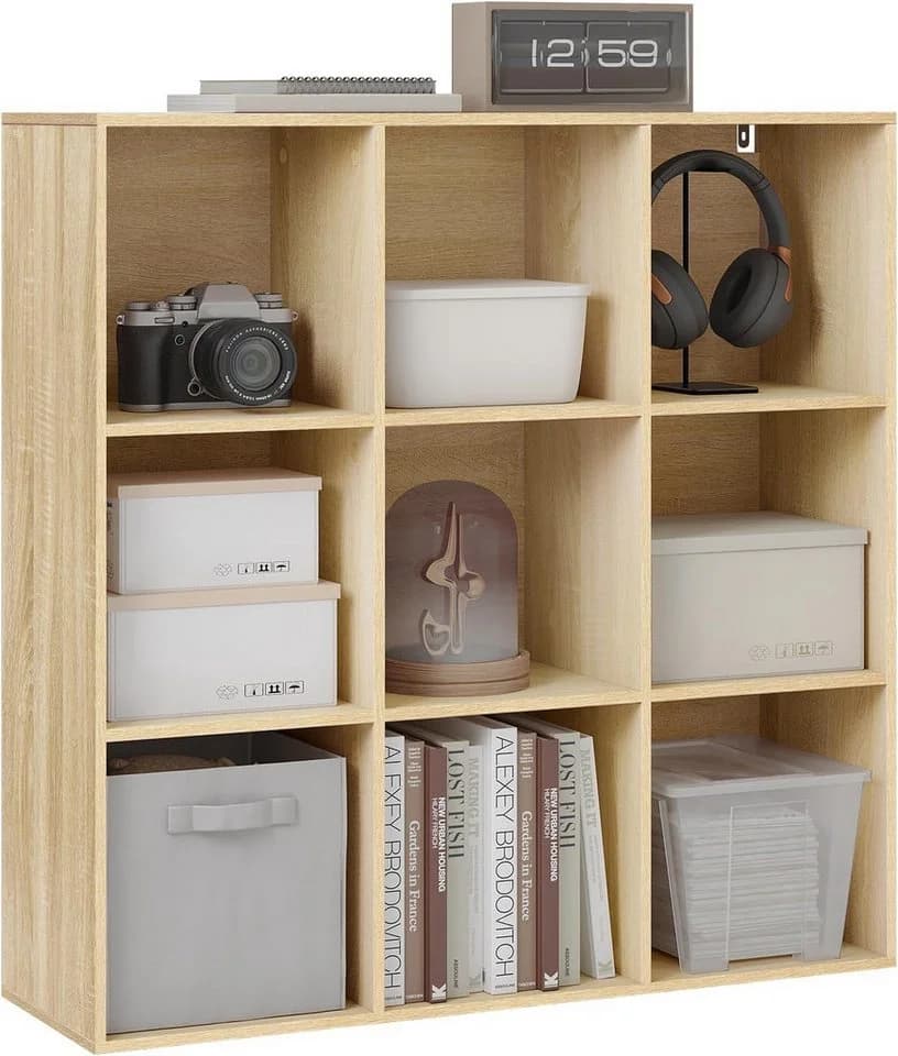 Woltu Bücherregal 9 Fächer Weiß/Helle Eiche Würfelregal - Bild 2