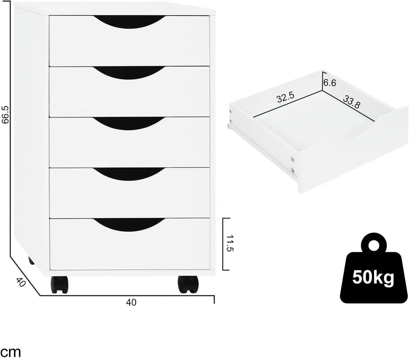 Woltu Rollcontainer, mobiler Aktenschrank mit 5 Schubladen, 40x66,5x40 cm - Bild 3