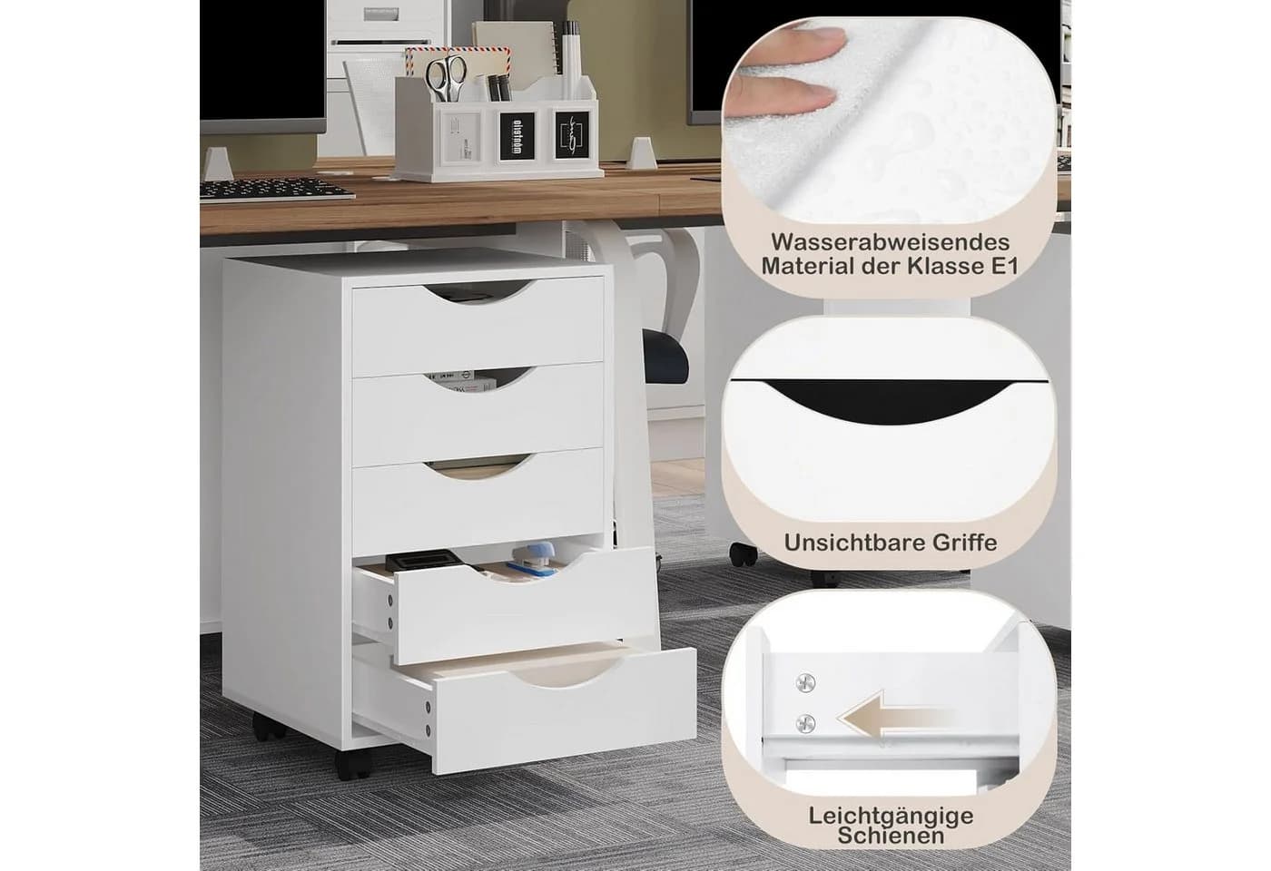 Woltu Rollcontainer, mobiler Aktenschrank mit 5 Schubladen, 40x66,5x40 cm - Bild 5