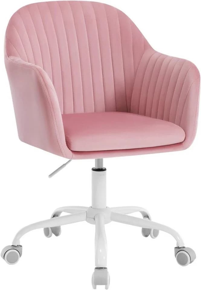 Woltu Schreibtischstuhl Rosa Samt Höhenverstellbar mit Rollen - Bild 2
