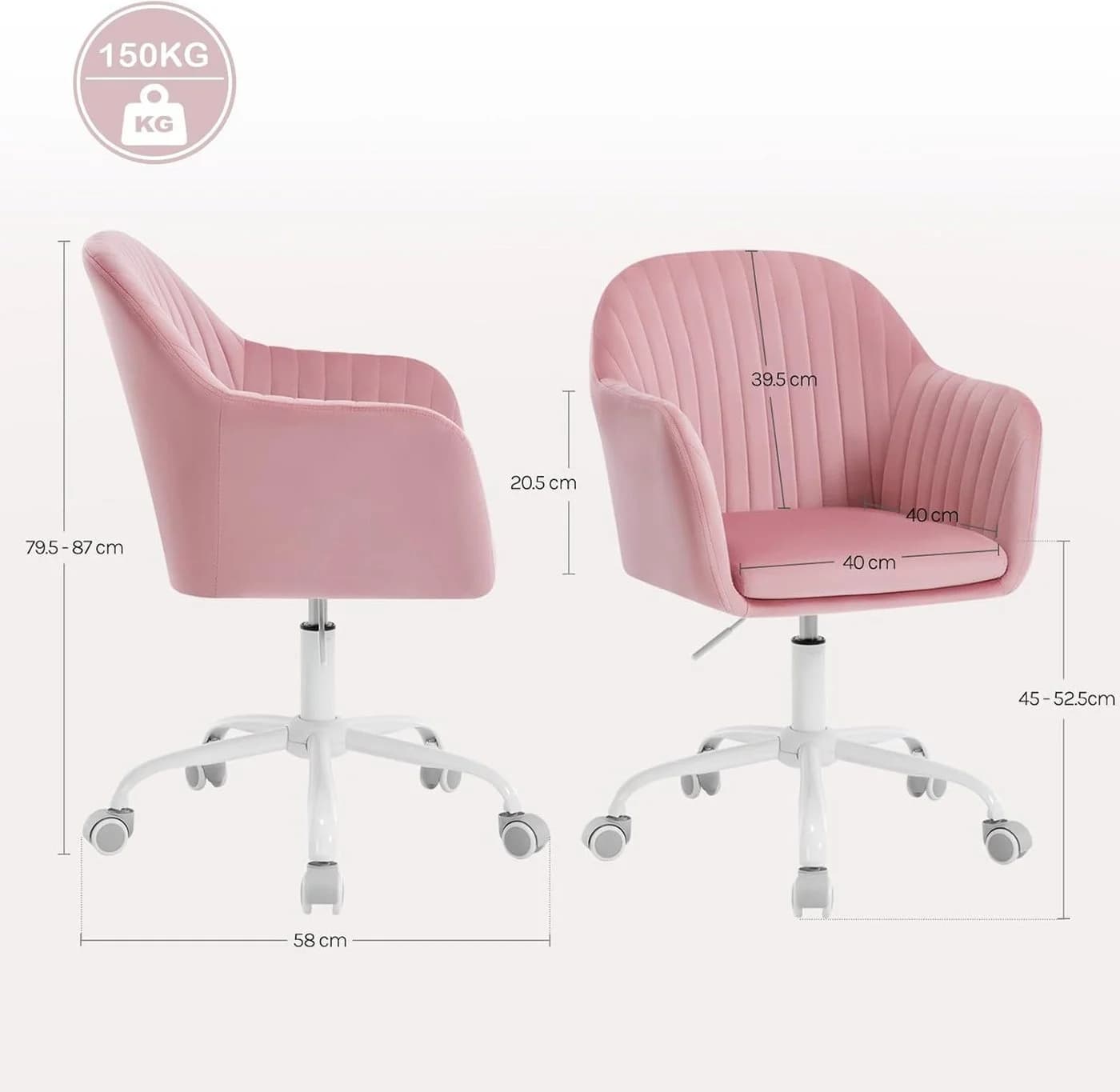 Woltu Schreibtischstuhl Rosa Samt Höhenverstellbar mit Rollen - Bild 3