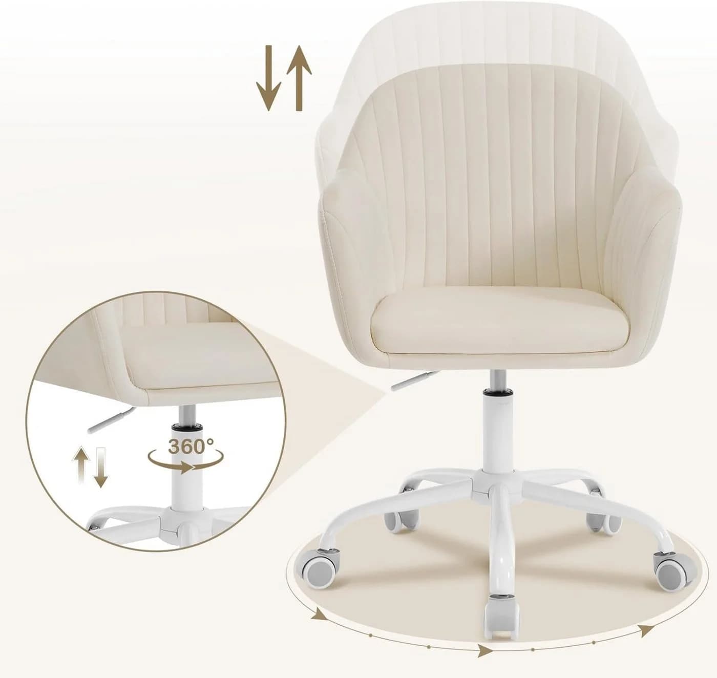 Woltu Schreibtischstuhl Beige höhenverstellbar mit Rollen - Bild 4
