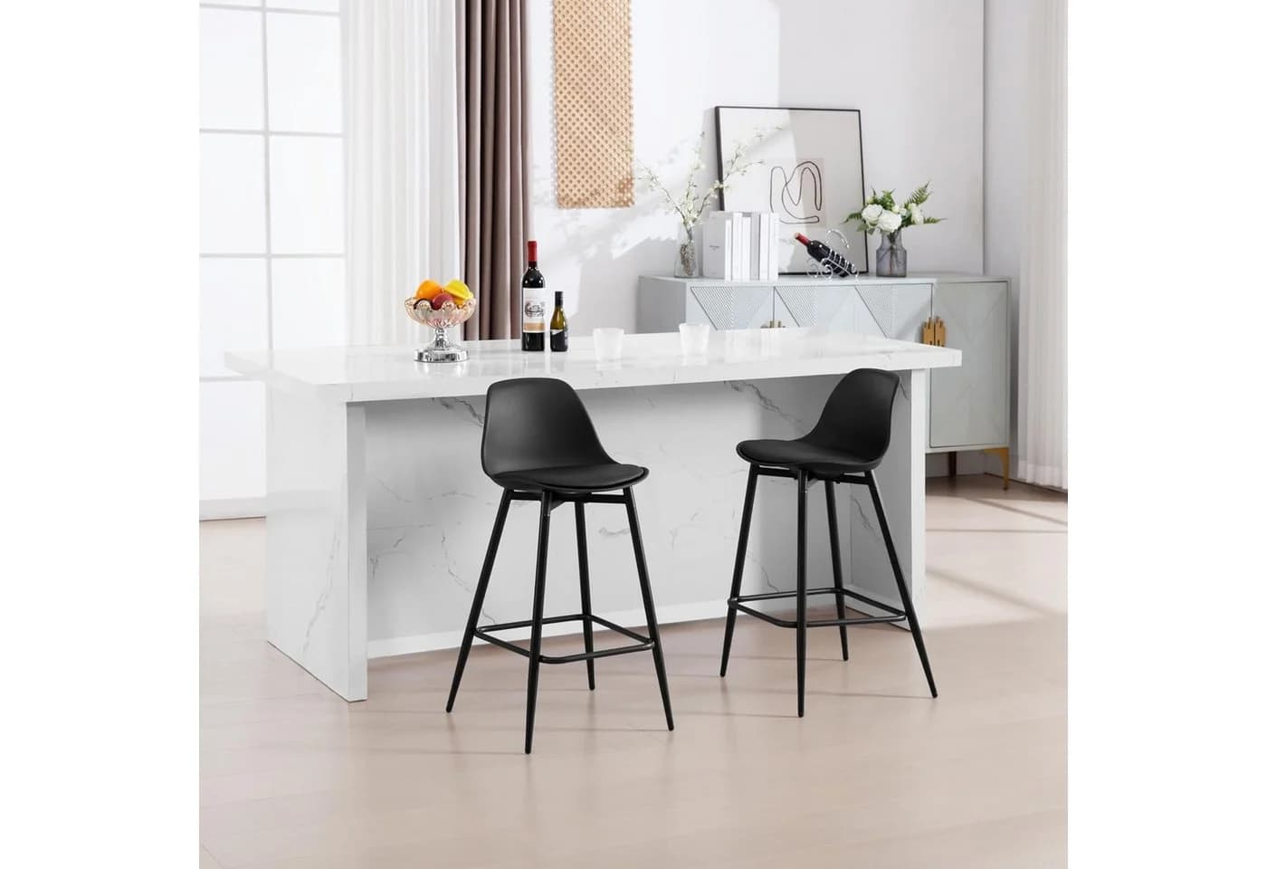 Klihome Barhocker Schwarz PP gepolstert mit Metallbeinen