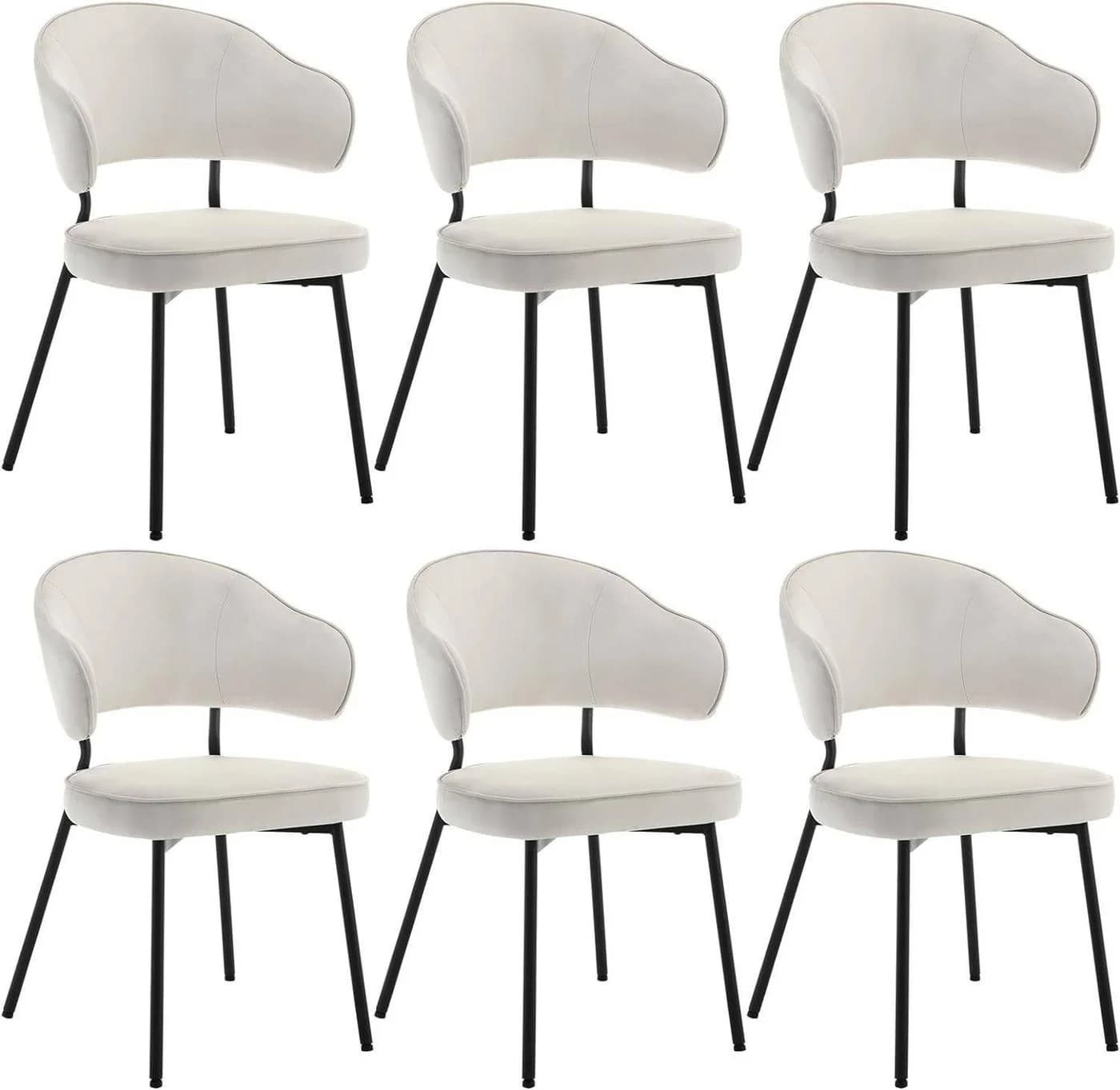 Woltu 4-Fußstuhl Set 6 St. Samt Metall Schwarz Grau Creme - Bild 2
