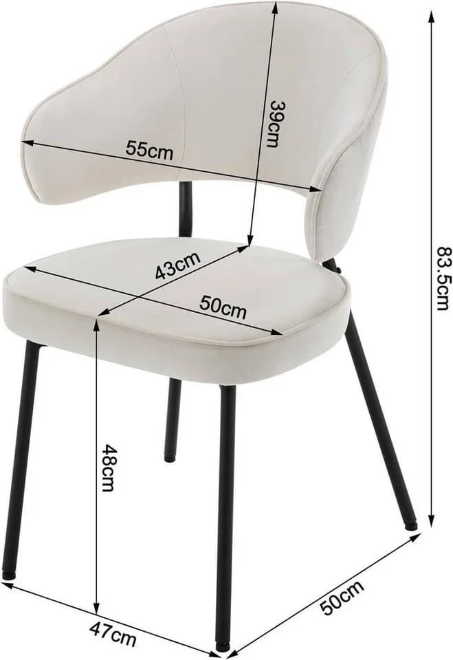 Woltu 4-Fußstuhl Set 6 St. Samt Metall Schwarz Grau Creme - Bild 3