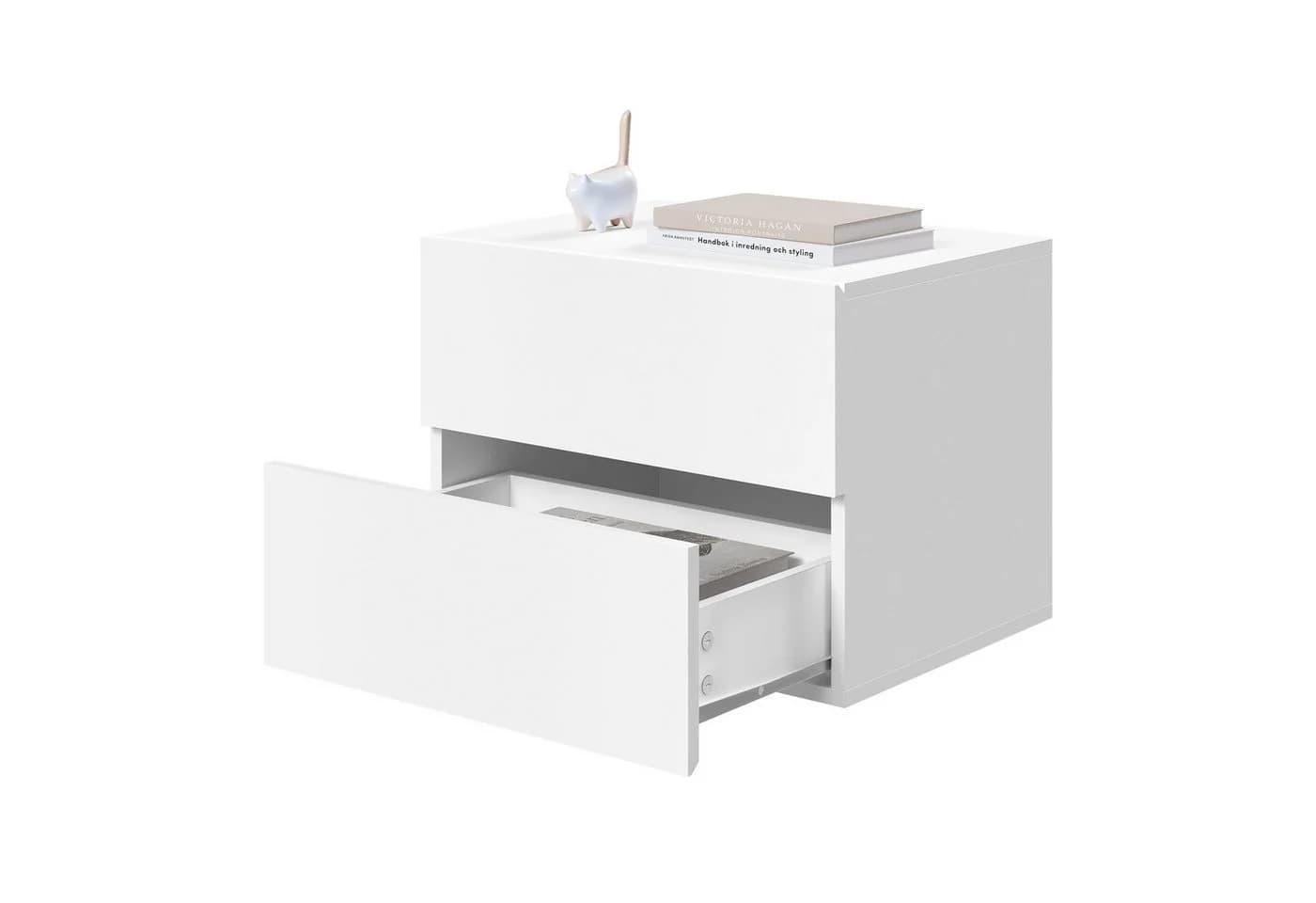 Woltu Nachttisch Weiß Hängend mit Schublade Wandregal für Schlafzimmer Wohnzimmer - Bild 2