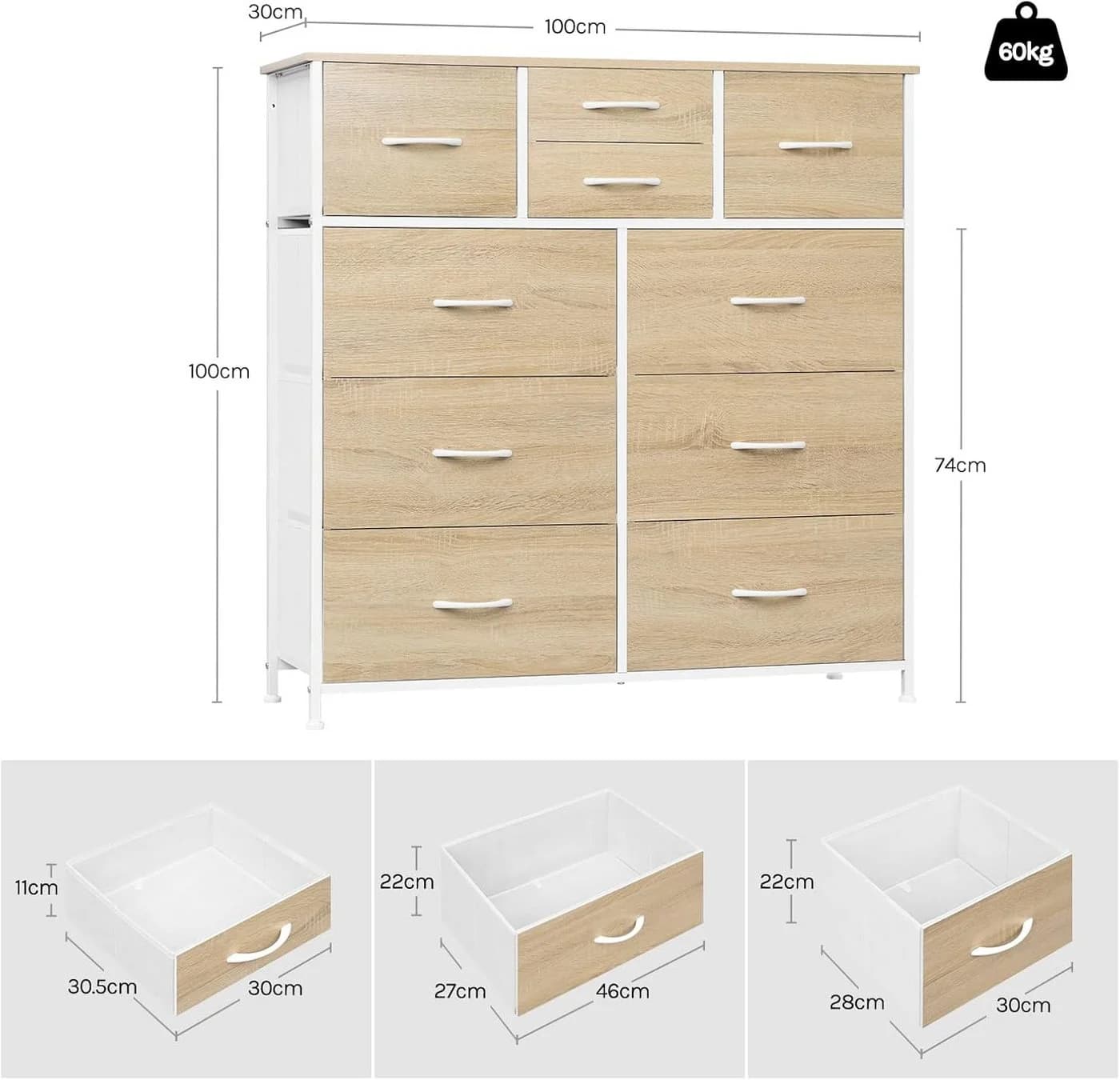 Woltu Kommode mit 10 Schubladen aus Stoff, Metallrahmen, Industrial Stil - Bild 3