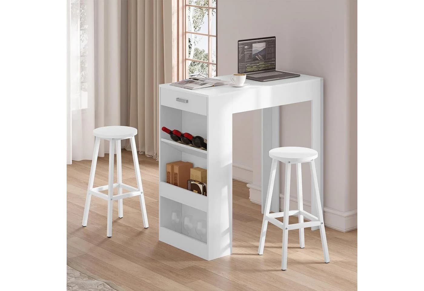 Klihome Barhocker 2er Set Weiß Schwarz Braun mit Fußstütze - Bild 4