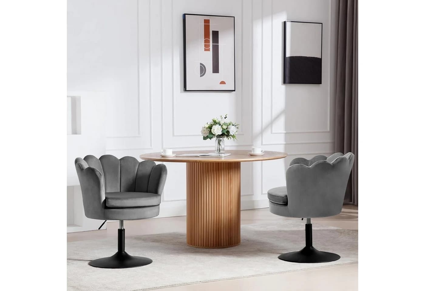 Woltu Polsterstuhl Blumenform Rosa/Dunkelgrau/Beige 360° drehbar