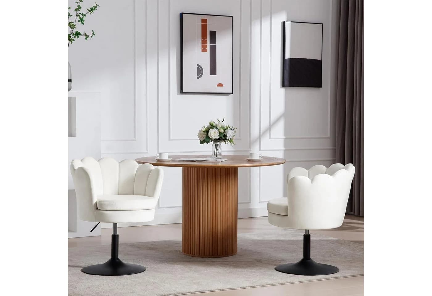 Woltu Polsterstuhl Blumenform Beige Samt 360° drehbar