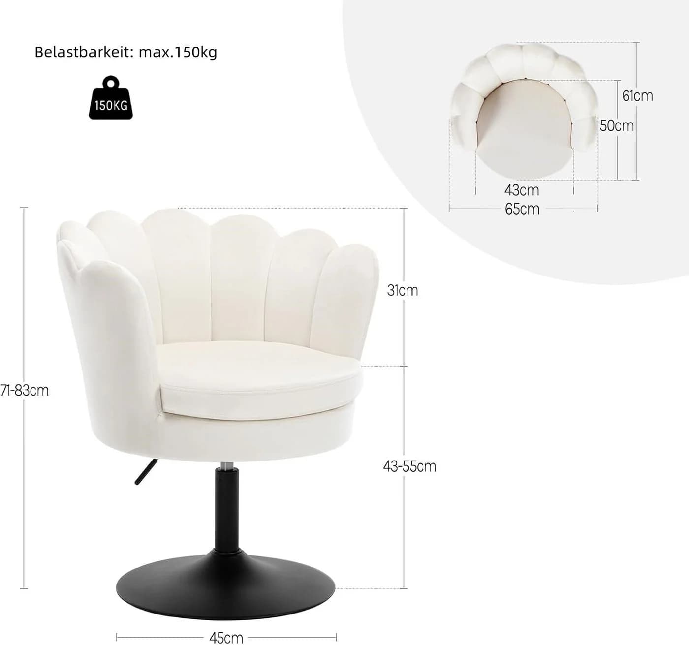 Woltu Polsterstuhl Blumenform Beige Samt 360° drehbar - Bild 3