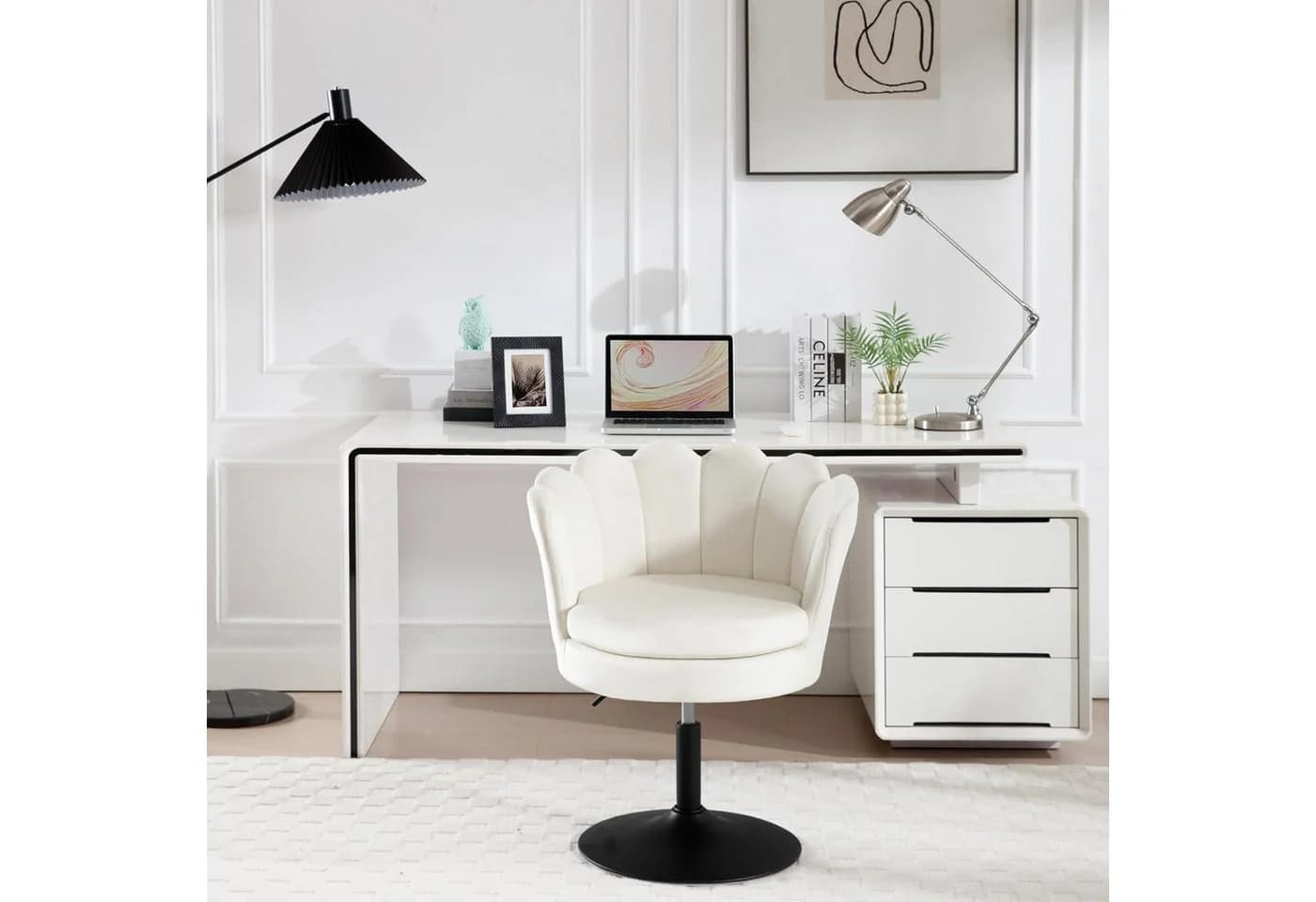 Woltu Polsterstuhl Blumenform Beige Samt 360° drehbar - Bild 4