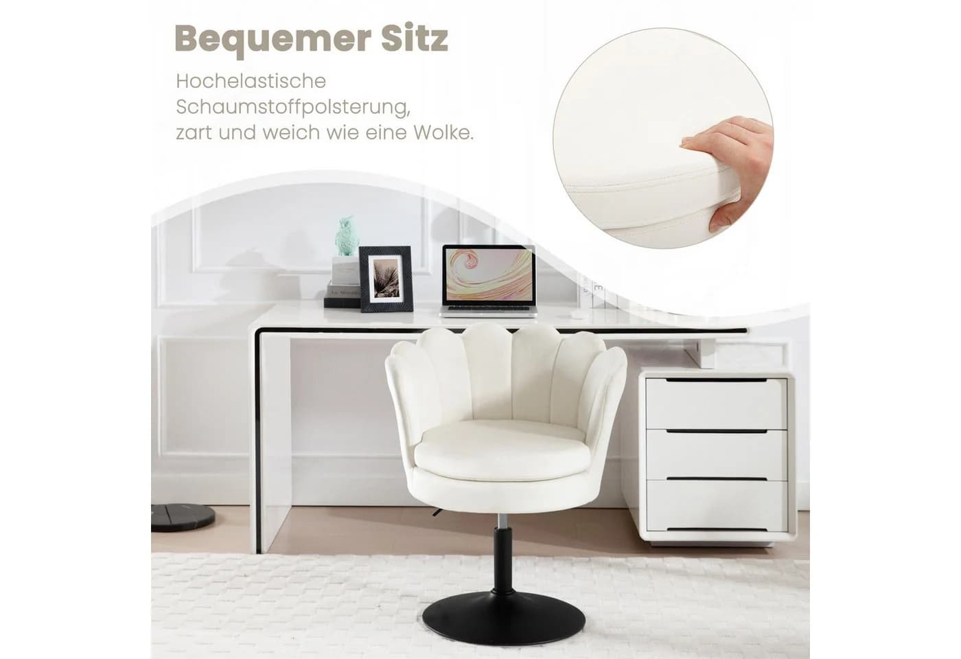 Woltu Polsterstuhl Blumenform Beige Samt 360° drehbar - Bild 5