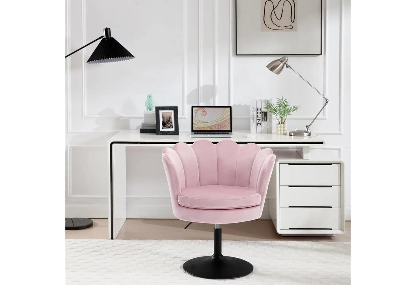 Woltu Polsterstuhl Rosa Blumenform 360° drehbar höhenverstellbar
