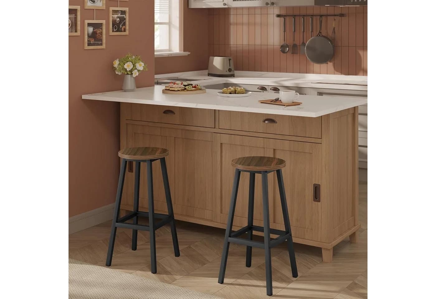 Klihome Barhocker 2er Set mit Fußstütze Modern Industrial - Bild 4