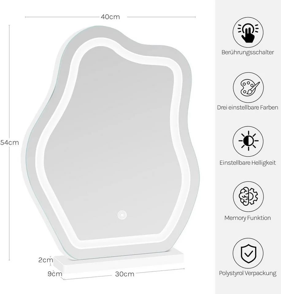 Woltu Schminkspiegel mit LED-Beleuchtung Weiß Wolkenform - Bild 3