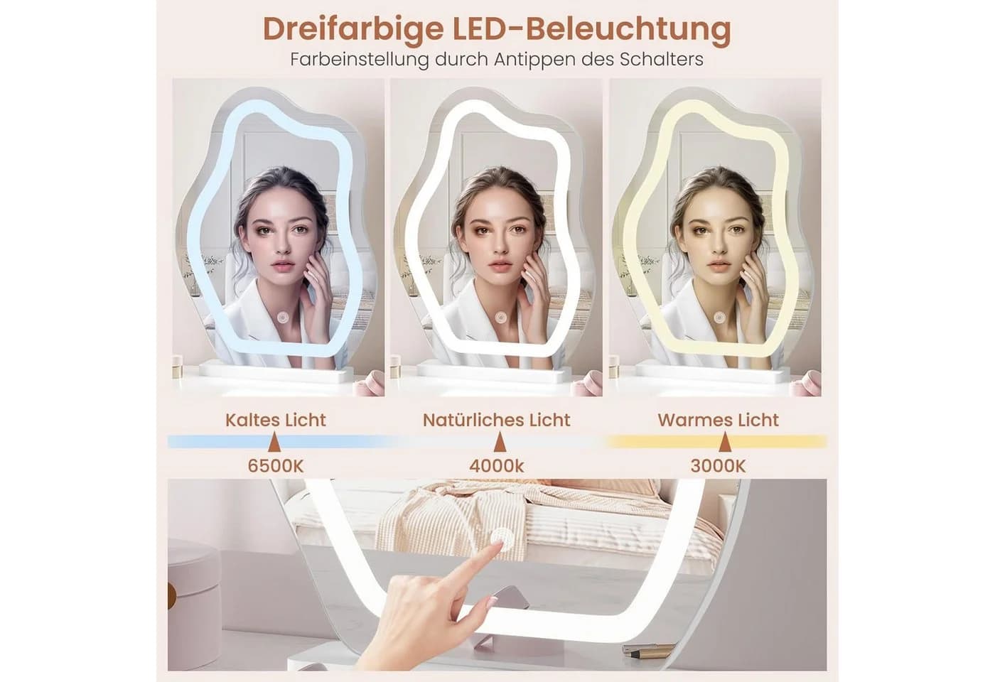 Woltu Schminkspiegel mit LED-Beleuchtung Weiß Wolkenform - Bild 4