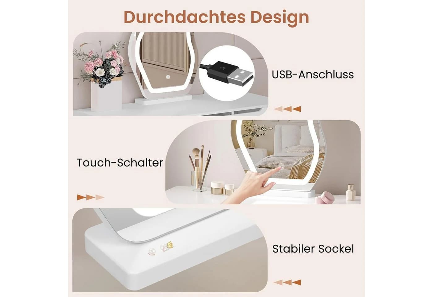 Woltu Schminkspiegel mit LED-Beleuchtung Weiß Wolkenform - Bild 5