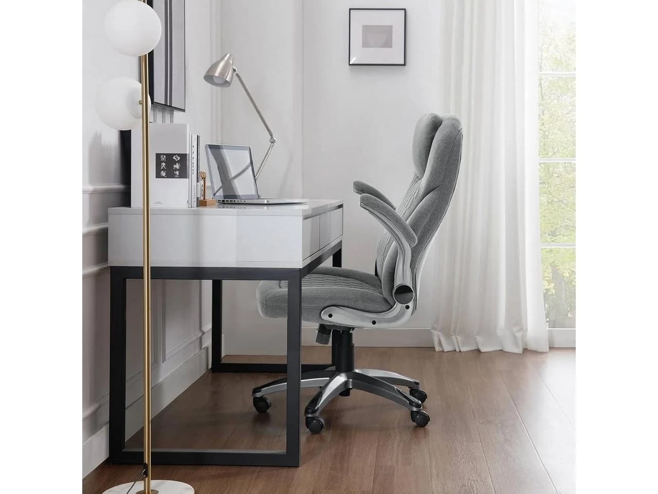 Woltu Bürostuhl Grau Ergonomisch mit Kopfstütze und klappbaren Armlehnen - Bild 4