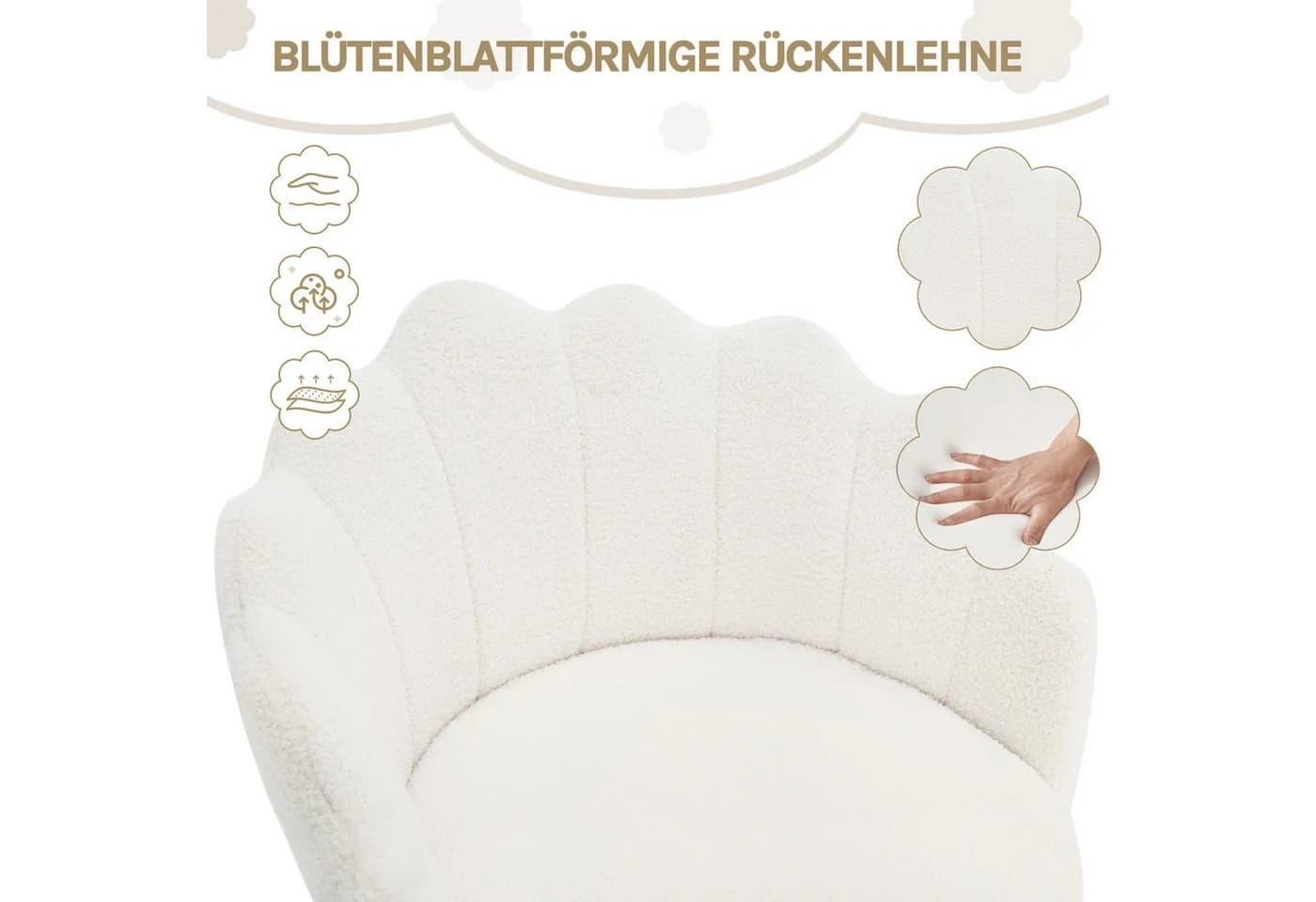 Woltu Schreibtischstuhl mit Blütenblatt-Rückenlehne Kaschmir Weiß/Rosa - Bild 5