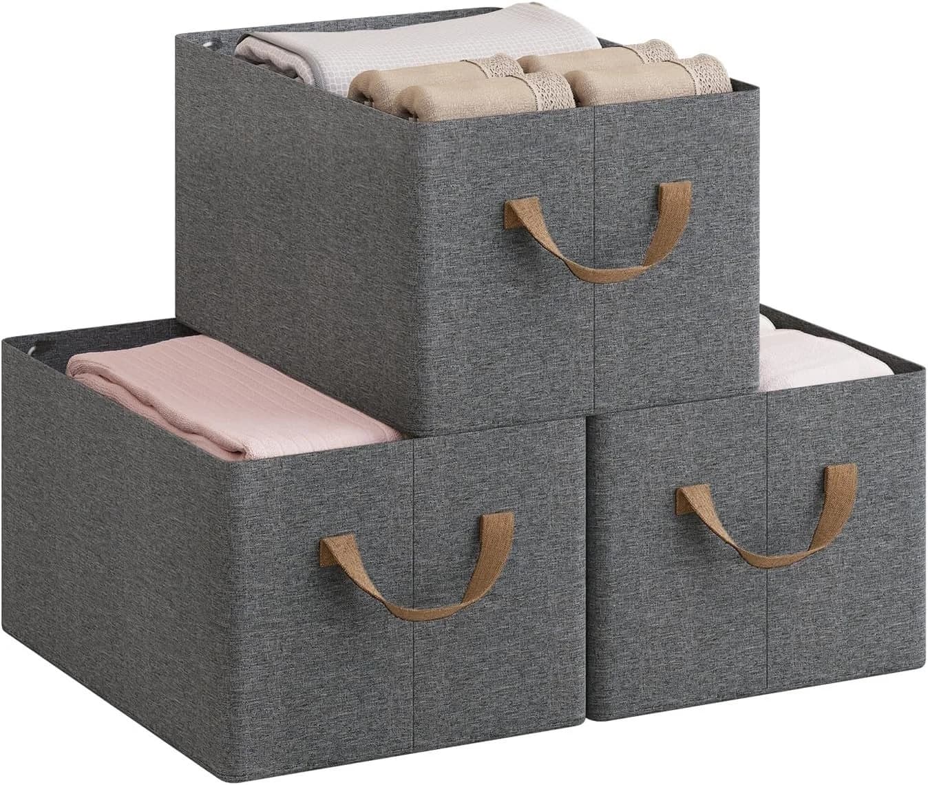 Woltu Aufbewahrungsbox 3er Set Grau Faltbar mit Griffen - Bild 2
