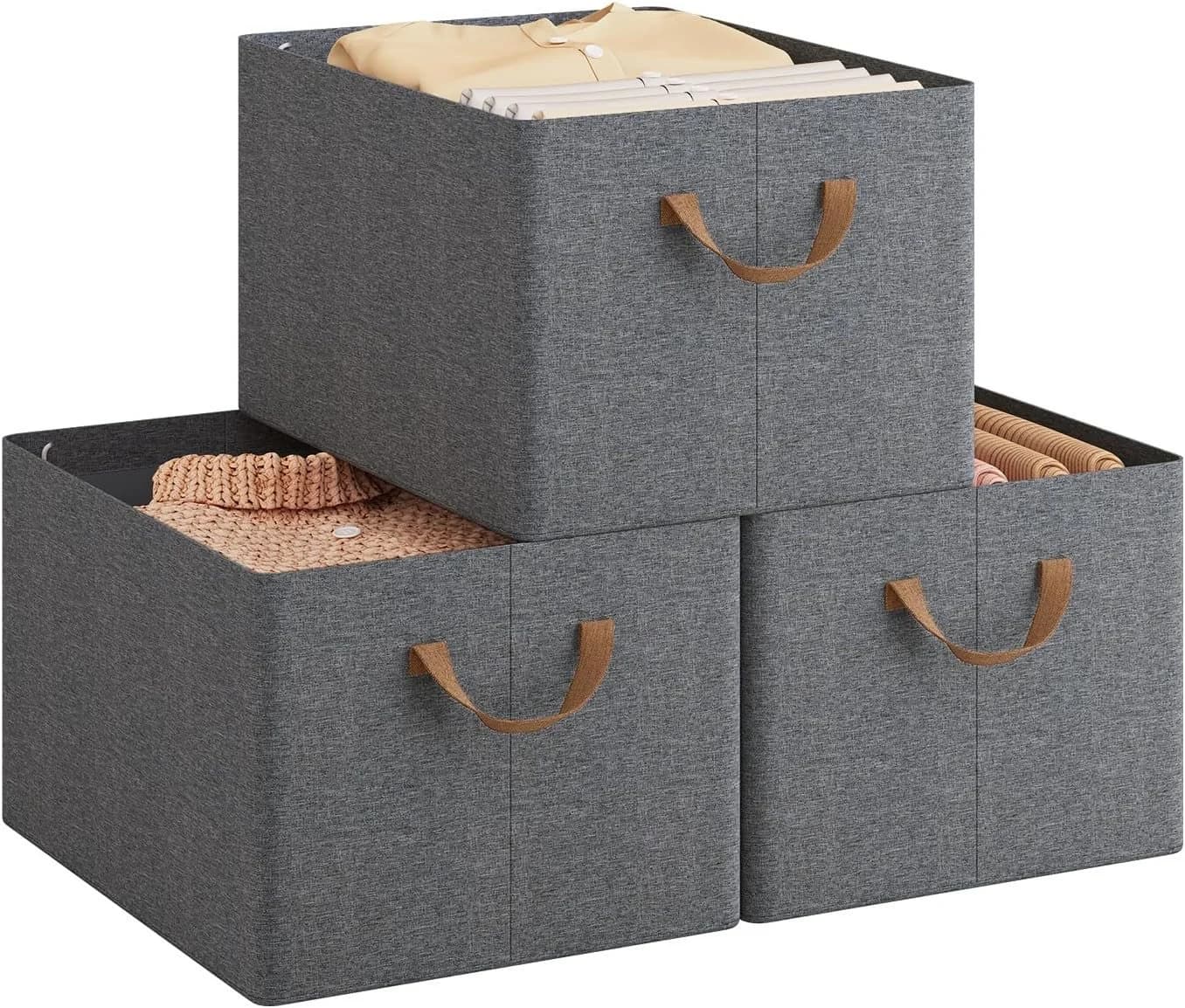 Woltu Aufbewahrungsbox (3 St), Aufbewahrungswürfel Stoff, mit Griffen, faltbar, Grau - Bild 2