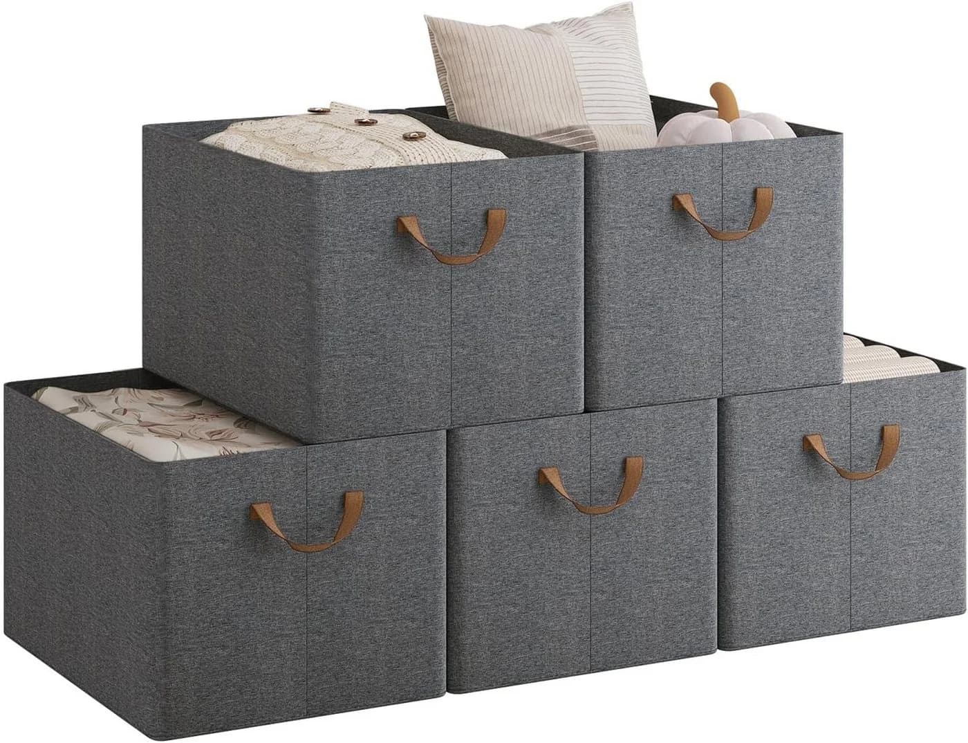 Woltu Aufbewahrungsbox 5er Set Grau Faltbar mit Griffen - Bild 2